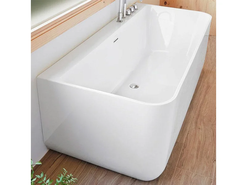 Baignoire design semi-îlot rectangulaire TRENTO MURO blanche 175 cm  Sans option