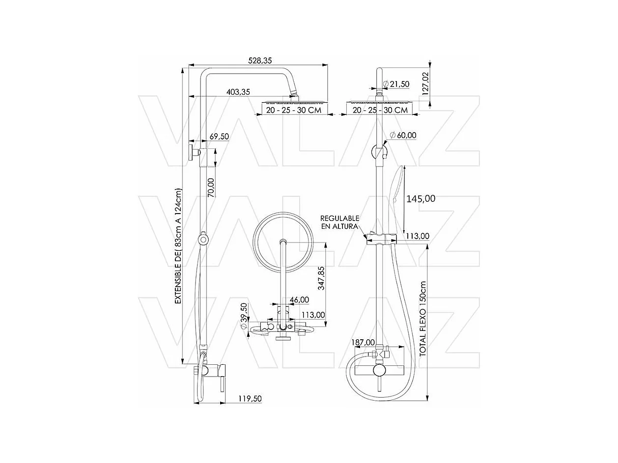 Columna de ducha monomando MORA  Ø 25cm Cromado