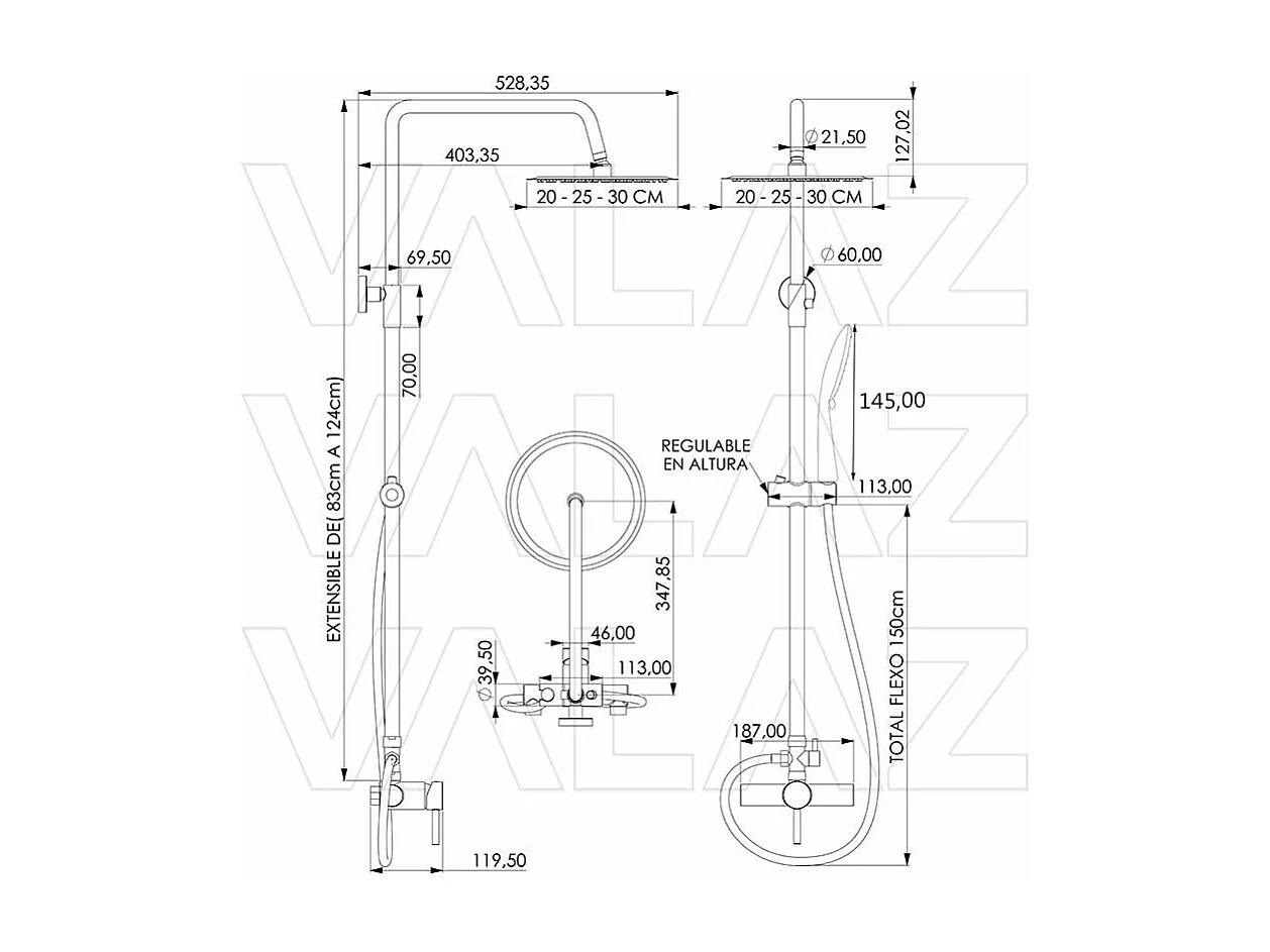Columna de ducha monomando MORA  Ø 25cm Cromado