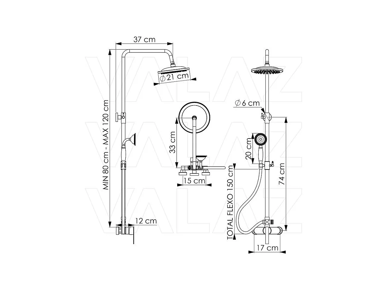 Columna de ducha monomando retro TURSI dorado envejecido