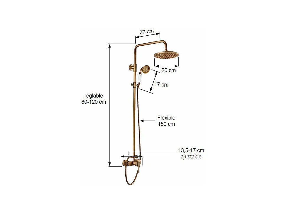 Columna de ducha monomando retro TURSI dorado envejecido