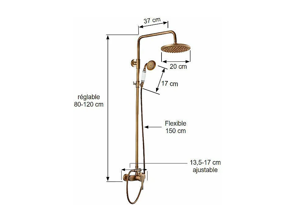 Columna de ducha monomando retro TURSI dorado envejecido