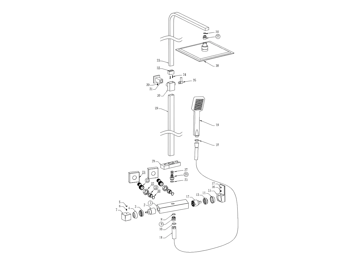 Columna de ducha monomando MANZO  30 cm x 30 cm Cromado