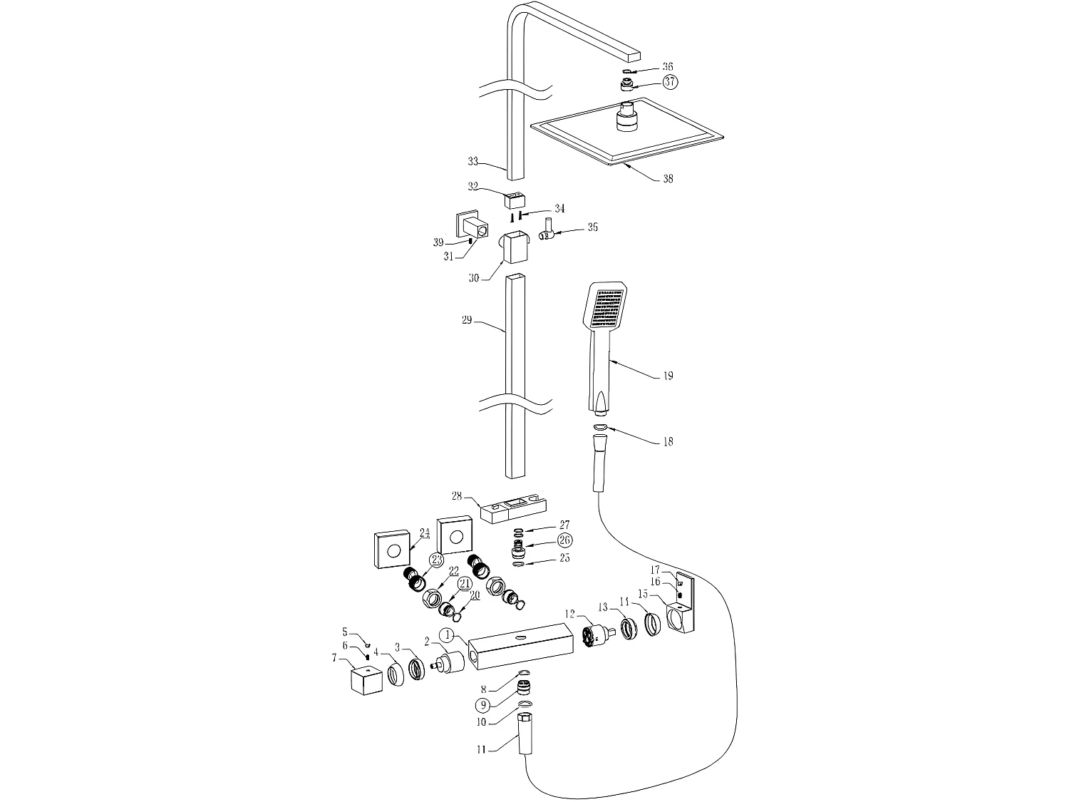 Columna de ducha monomando MANZO  30 cm x 30 cm Cromado