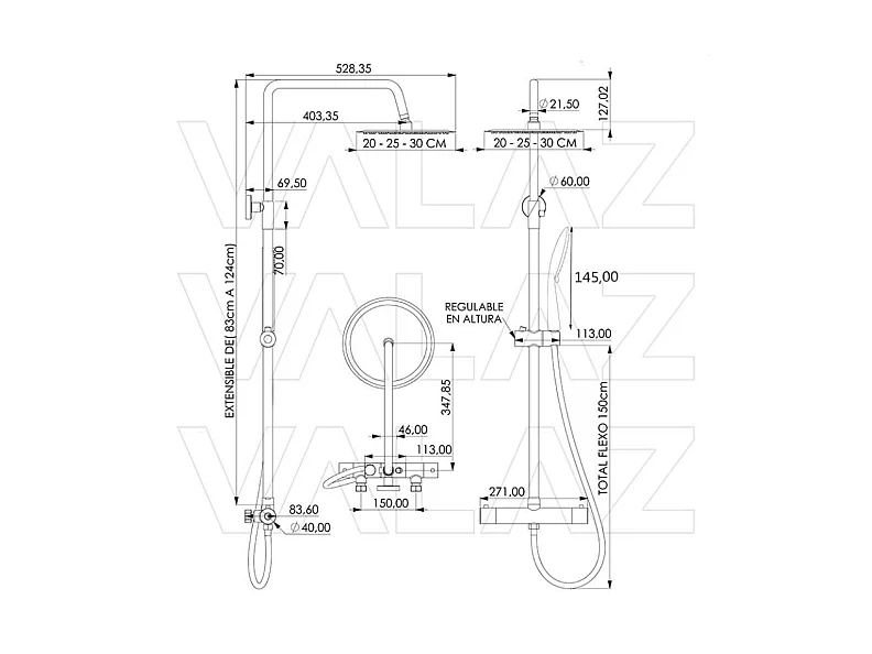 Columna de ducha termostática EBRO  Ø 30cm Cromado