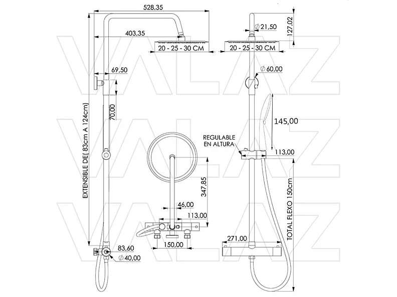 Columna de ducha termostática EBRO  Ø 30cm Cromado