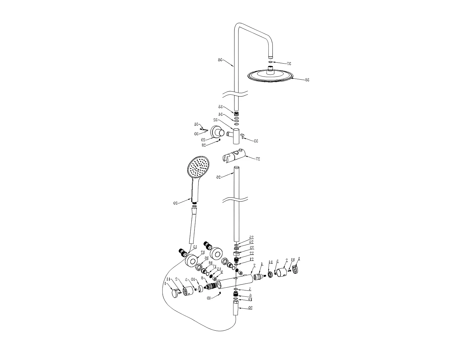 Columna de ducha termostática BOSSA negro mate  Ø 25 cm