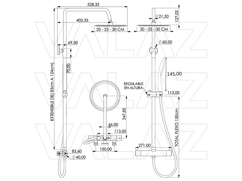 Columna de ducha termostática EBRO  Ø 25cm Cromado