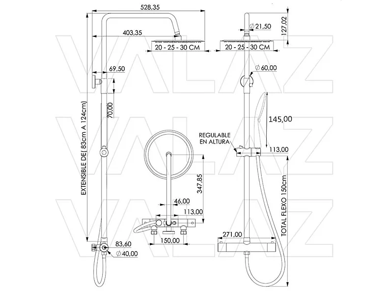 Columna de ducha termostática EBRO  Ø 25cm Cromado