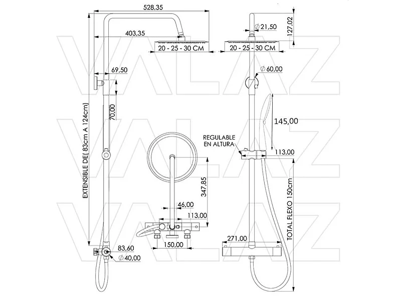 Columna de ducha termostática EBRO  Ø 25cm Cromado