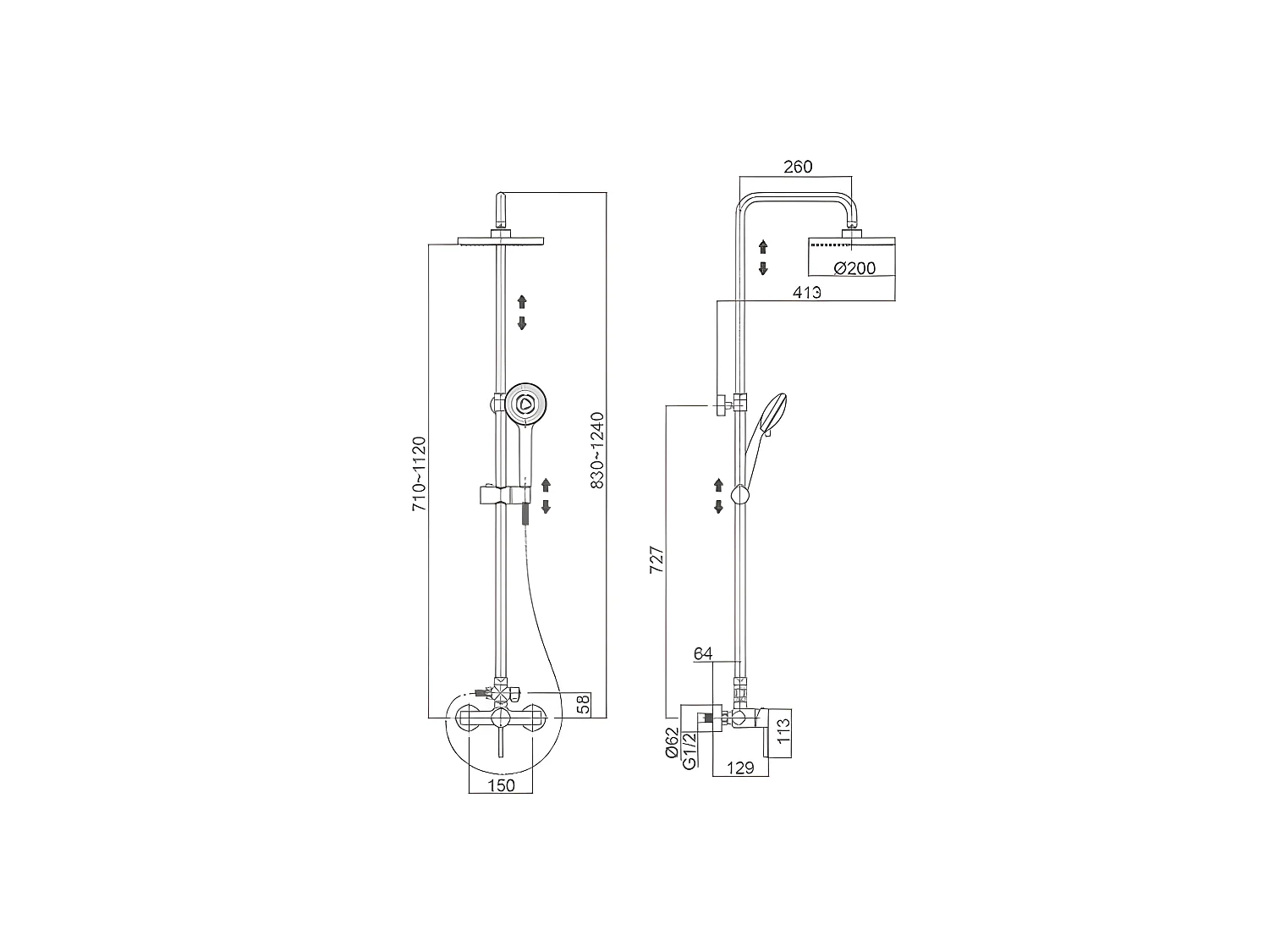Columna de ducha monomando MORA negro mate  Ø 20cm
