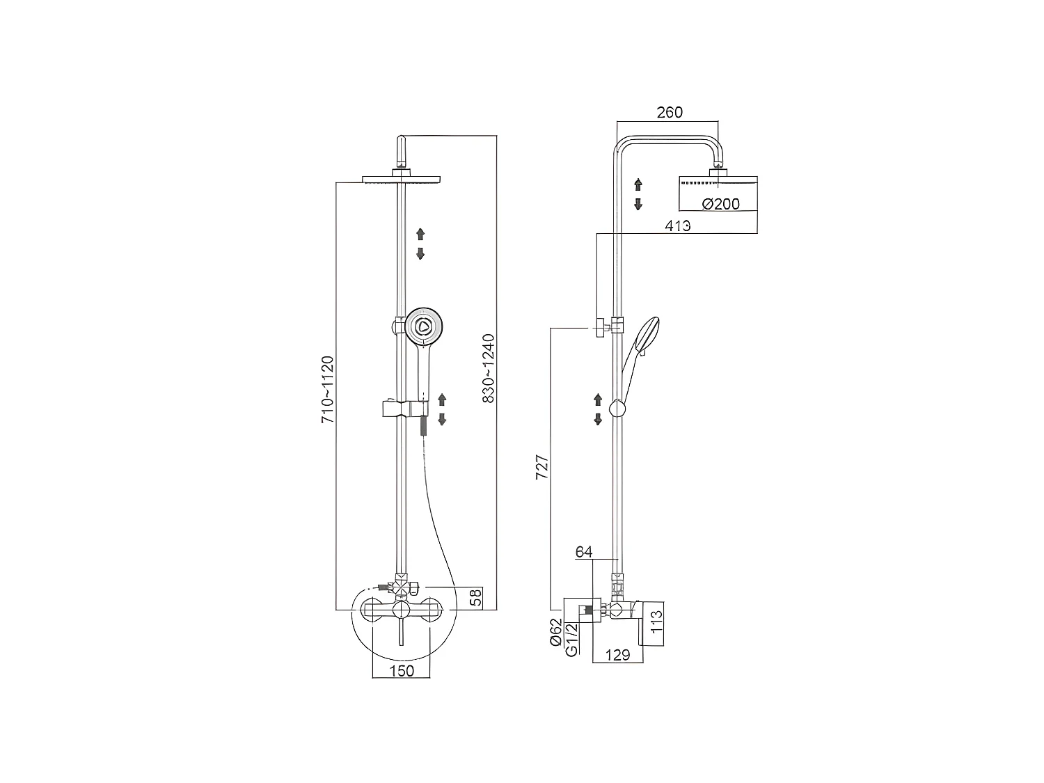 Columna de ducha monomando MORA negro mate  Ø 20cm