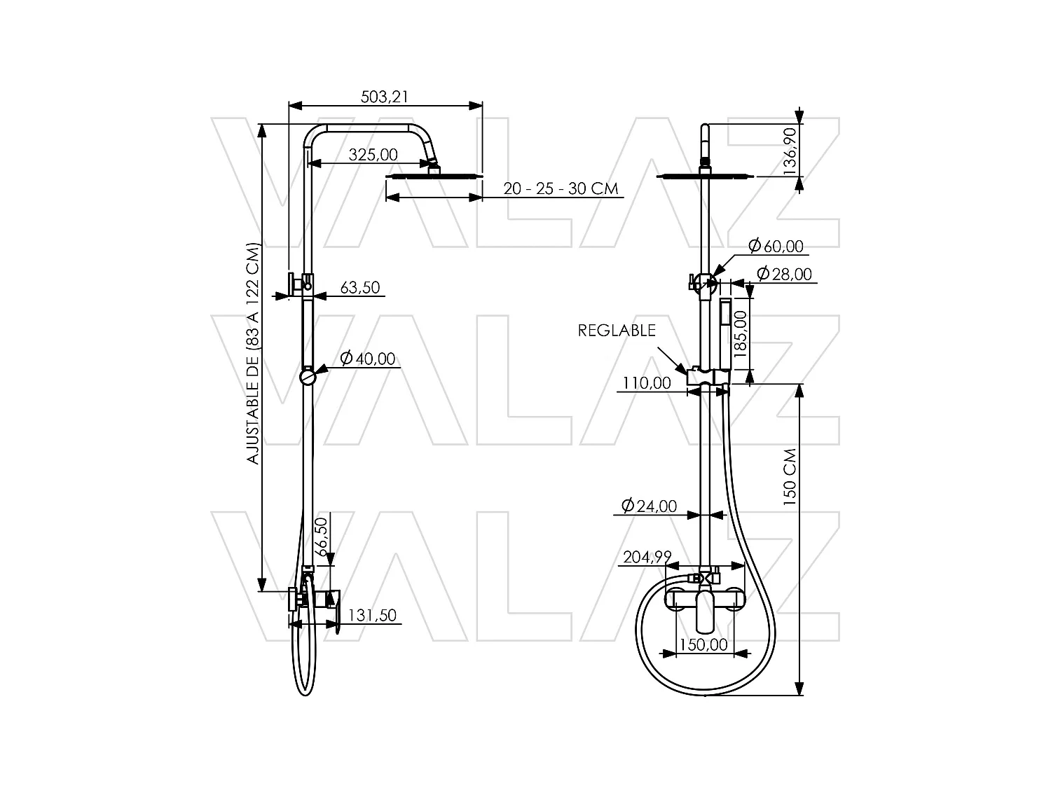 Colonne de douche mitigeur SALVIA finition chromée 25 cm