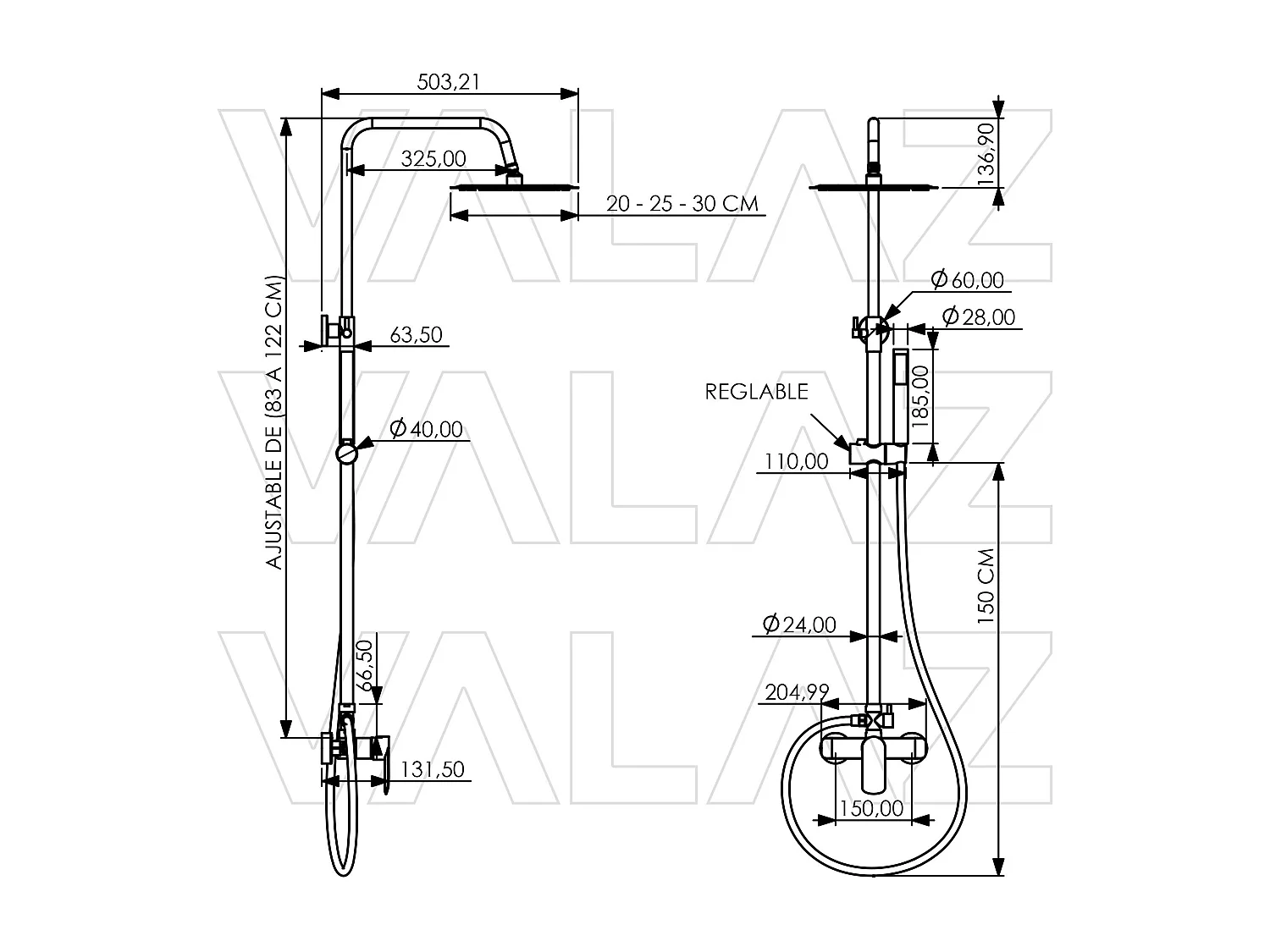 Colonne de douche mitigeur SALVIA finition chromée 25 cm