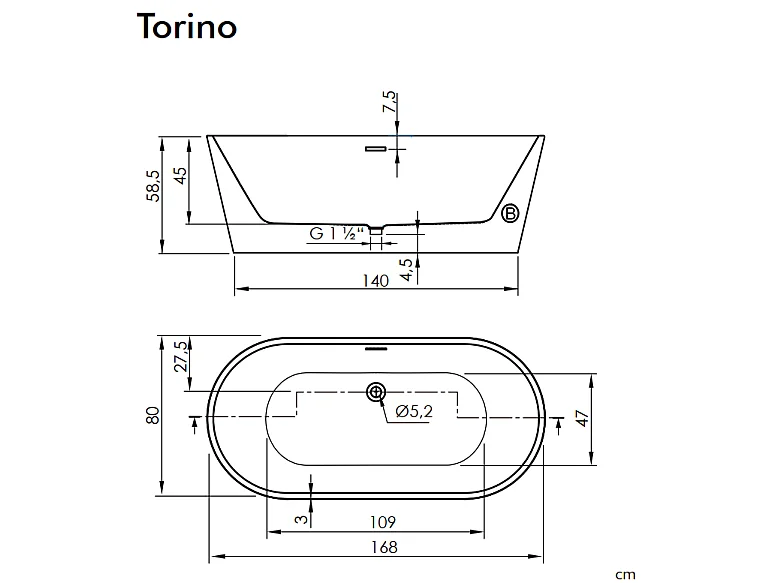 Freistehende Badewanne TORINO | SANYCCES Weiß 170 cm