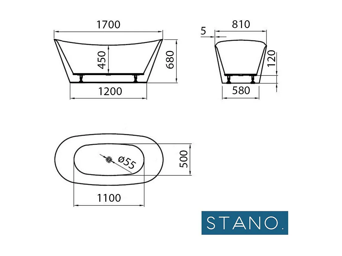 Bañera exenta PALMA  170 cm Mate