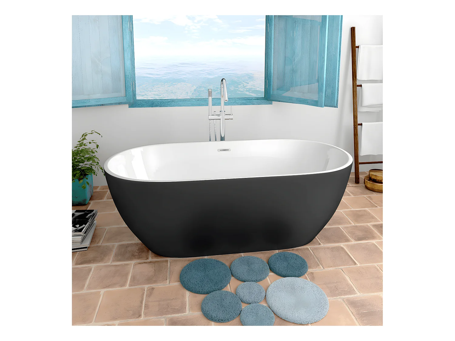 Freistehende Badewanne TRENTO | SANYCCES Schwarz 170 cm