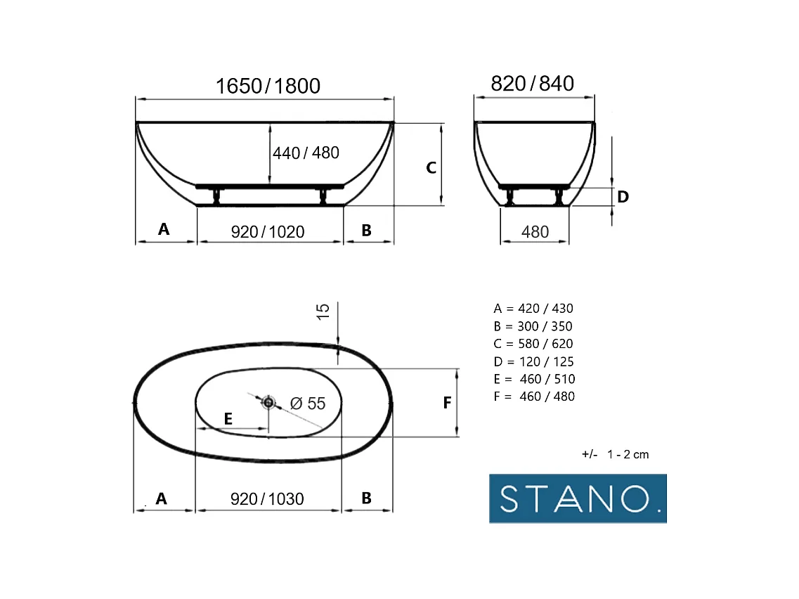 Bañera exenta FLORIDA  180 cm Mate
