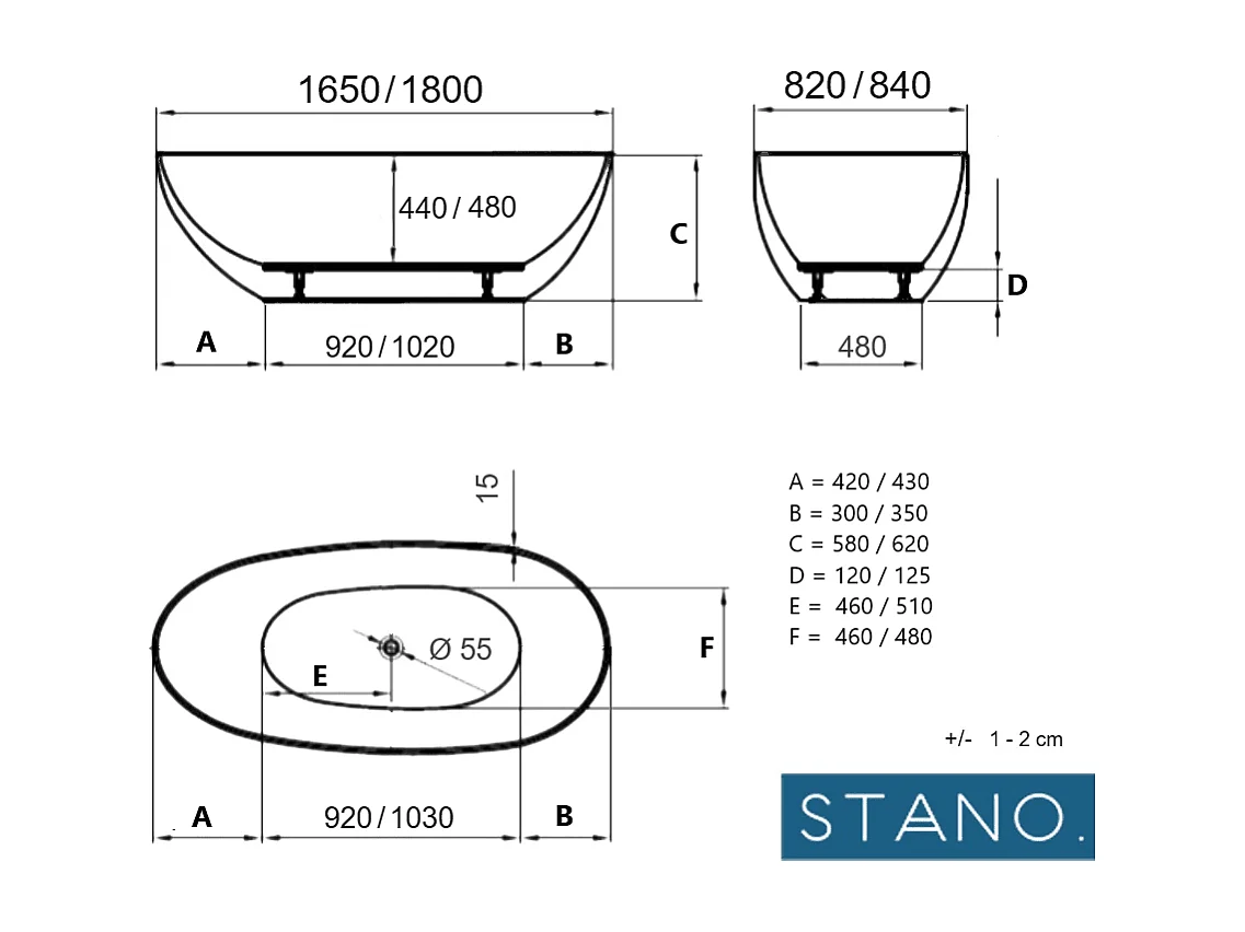 Bañera exenta FLORIDA  180 cm Mate