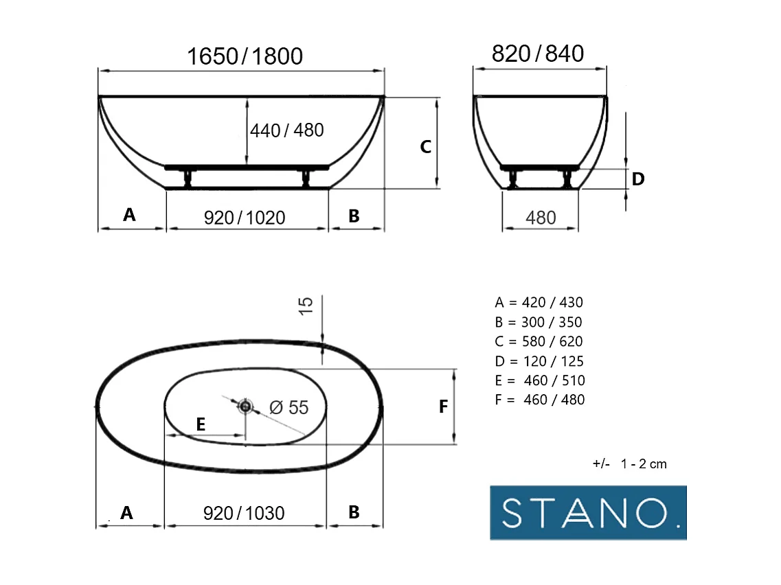 Bañera exenta FLORIDA  180 cm Mate