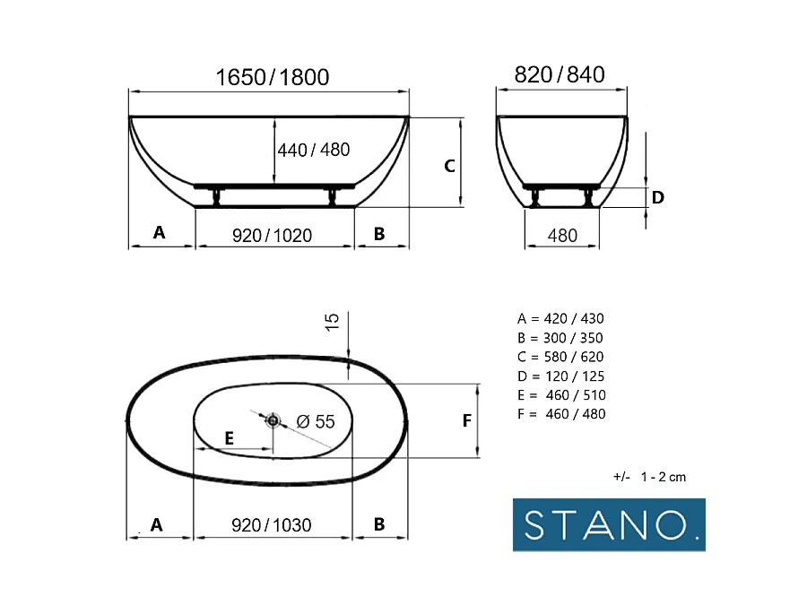 Bañera exenta FLORIDA  180 cm Mate