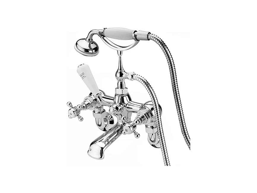 Grifo bimando de PARED retro baño/ducha CANTERBURY con volantes Cromado