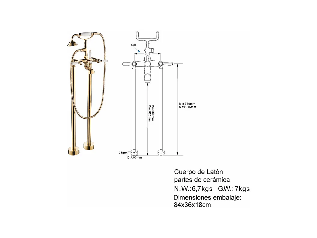 Grifo sobre suelo PADDINGTON dorado
