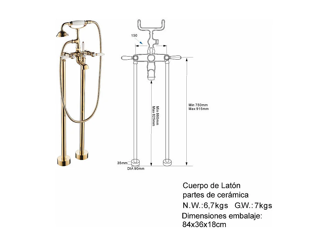 Grifo sobre suelo PADDINGTON dorado