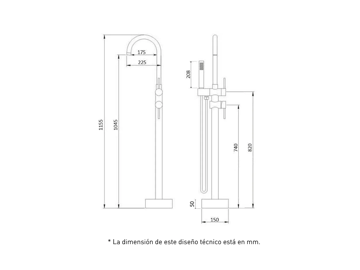 Grifo sobre SUELO monomando para bañera exenta CALGARY cromado