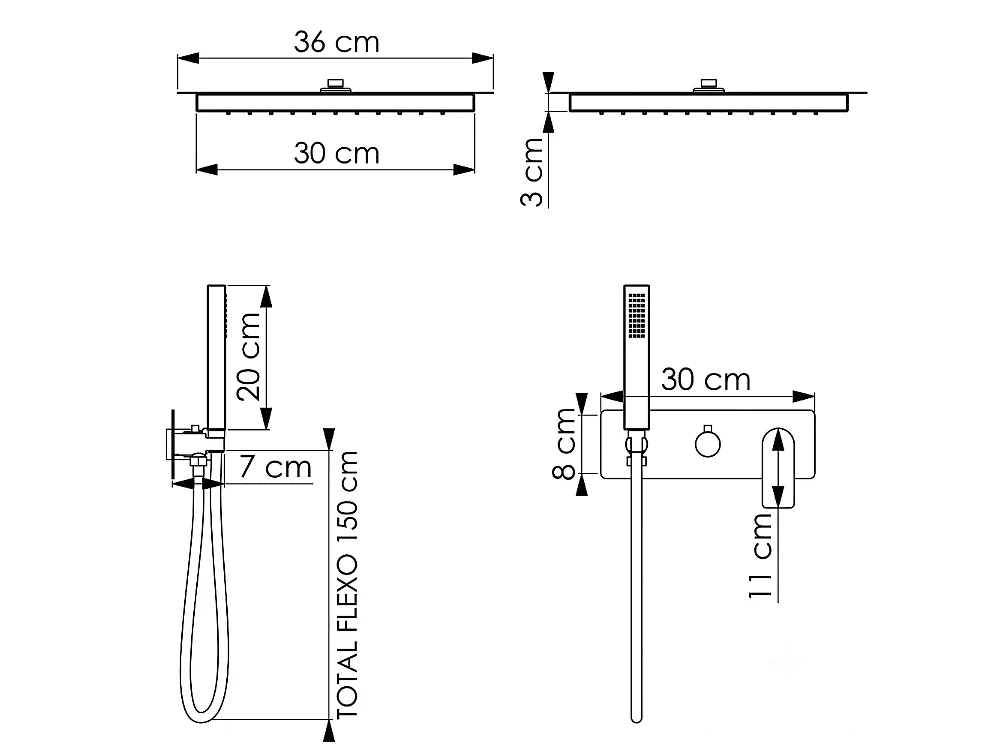 Conjunto de ducha empotrada a ras TILSO de techo cromado monomando  30 cm x 30 cm