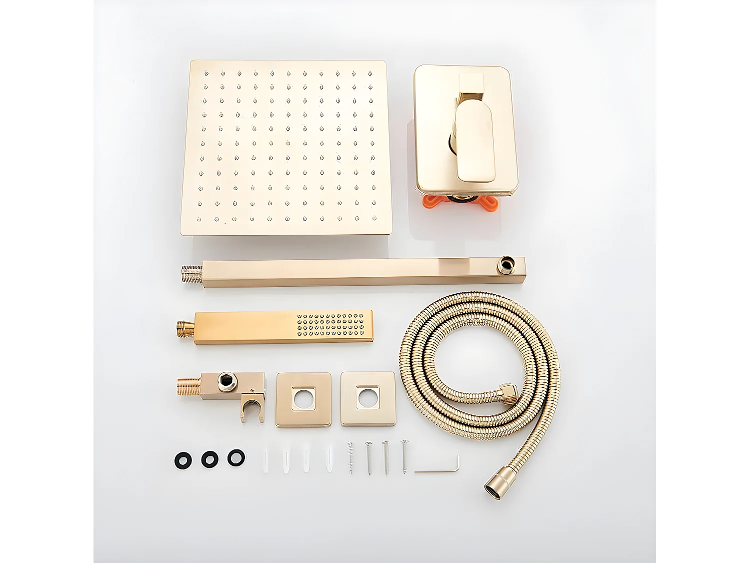 Ensemble de douche mural encastré TILSO or brossé Ø 20 cm