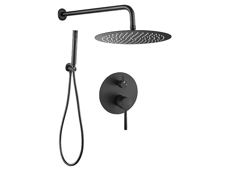 Conjunto de ducha empotrada pared monomando SLIGO negro mate  25 cm x 25 cm