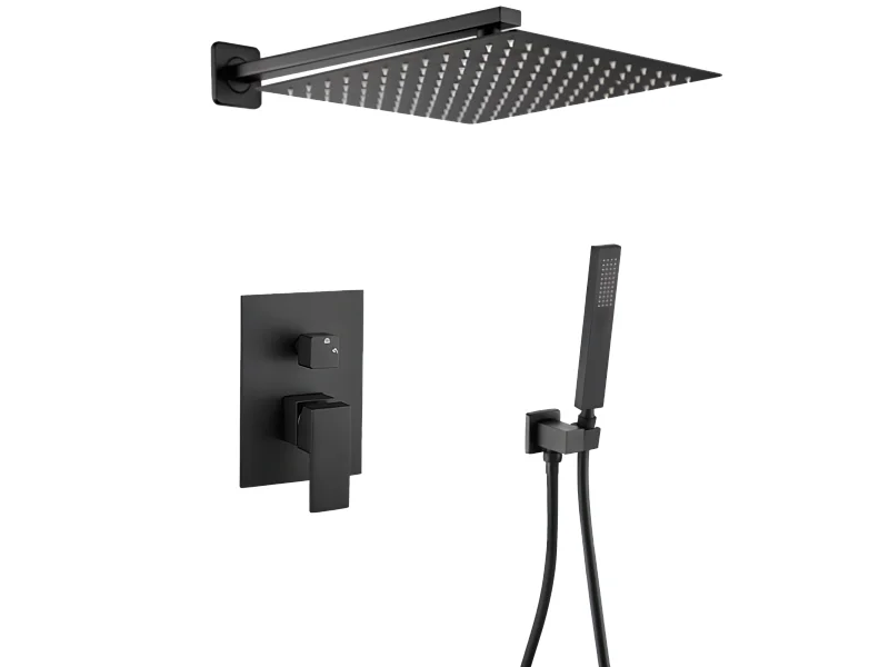 Conjunto de ducha empotrada monomando a pared TILSO negro mate  30 cm x 30 cm