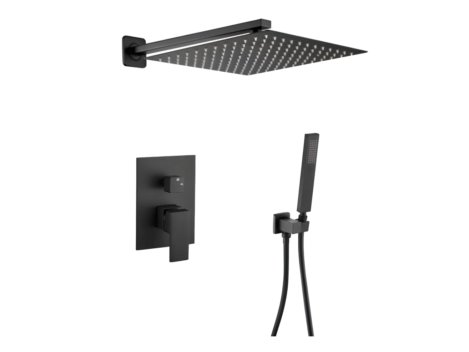 Conjunto de ducha empotrada monomando a pared TILSO negro mate  30 cm x 30 cm