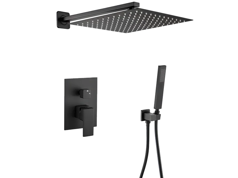 Conjunto de ducha empotrada monomando a pared TILSO negro mate  25 cm x 25 cm