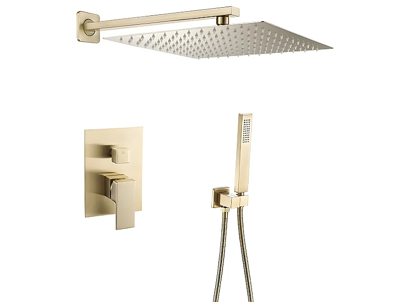 Conjunto de ducha empotrada monomando a pared TILSO oro cepillado  30 cm x 30 cm Dorado