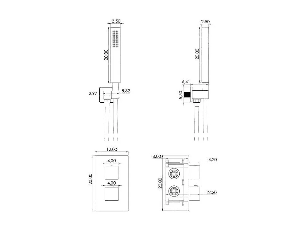 Conjunto de ducha empotrada a ras termostática a techo TILSO negro mate  30 cm x 30 cm