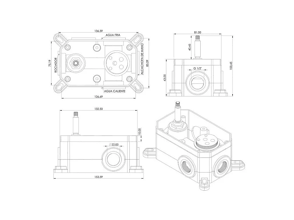 Conjunto de ducha empotrada termostática a techo TILSO negro mate  30 cm x 30 cm
