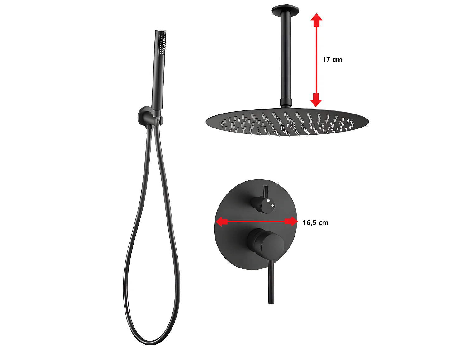 Conjunto de ducha empotrada techo monomando SLIGO negro mate  Ø 30cm