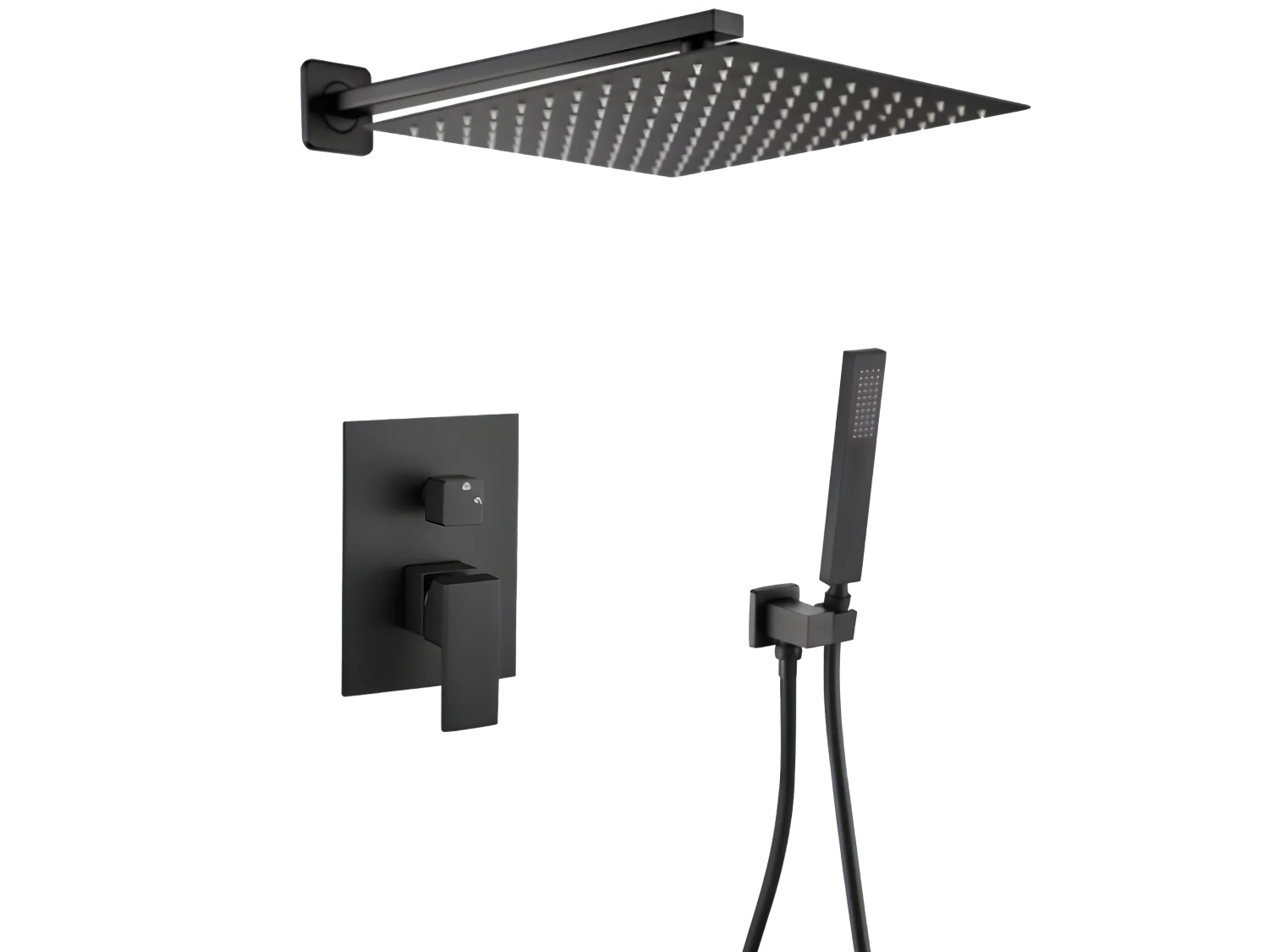 Conjunto de ducha empotrada monomando a pared TILSO negro mate  20 cm x 20 cm