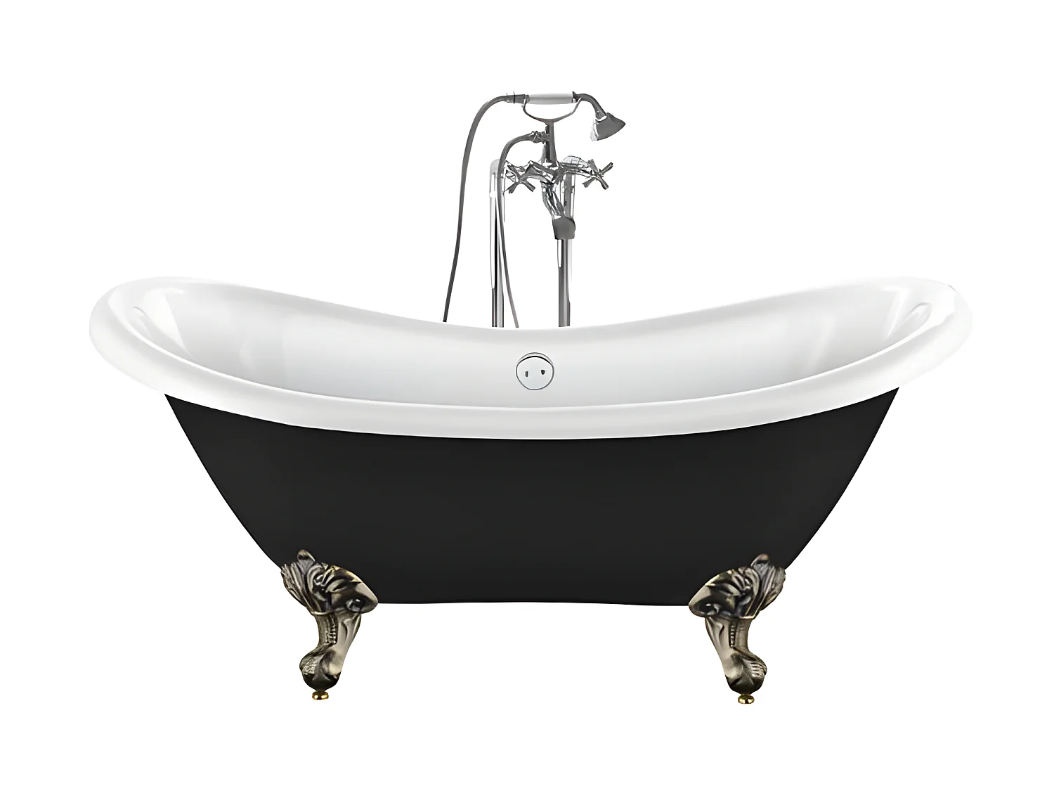 Freistehende Badewanne mit Füßen DARLINGTON SCHWARZ Adlerfüße ALTBRONZE 175 cm