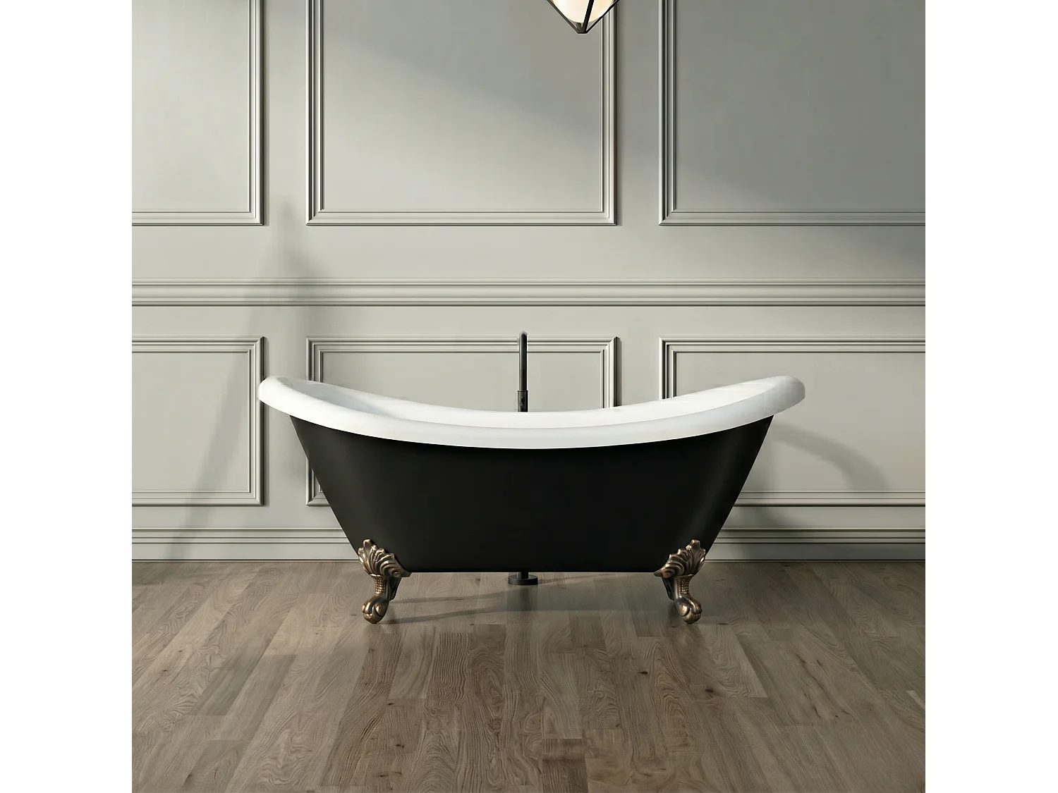 Freistehende Badewanne mit Füßen DARLINGTON schwarz Adlerfüße ALTBRONZE 175 cm