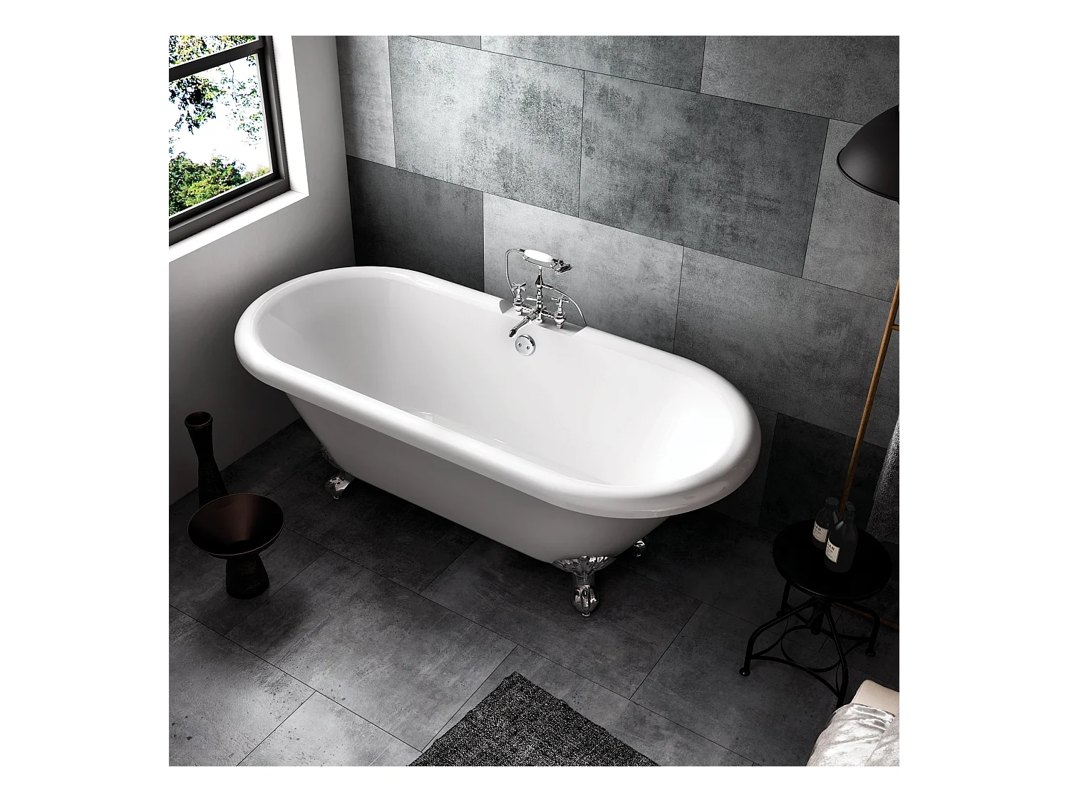 Freistehende Badewanne mit Füßen CHELSEA Löwenfüße ALTBRONZE 170 cm