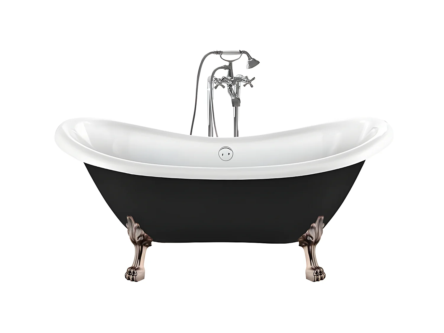 Freistehende Badewanne mit Füßen DARLINGTON SCHWARZ Löwenfüße ALTKUPFER 175 cm