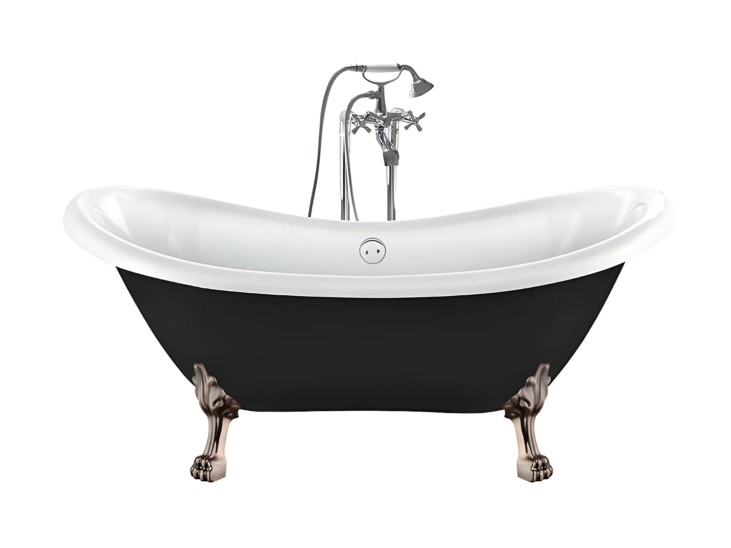 Freistehende Badewanne mit Füßen DARLINGTON SCHWARZ Löwenfüße ALTKUPFER 175 cm