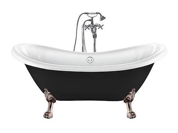 Freistehende Badewanne mit Füßen DARLINGTON SCHWARZ Löwenfüße ALTKUPFER 175 cm