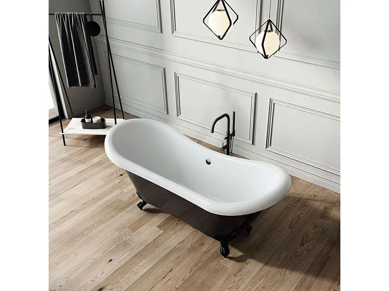 Freistehende Badewanne mit Füßen DARLINGTON SCHWARZ Löwenfüße ALTKUPFER 175 cm