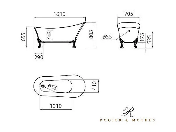 Freistehende Badewanne mit Füßen BALMAIN Löwenfüße ALTKUPFER 161 cm