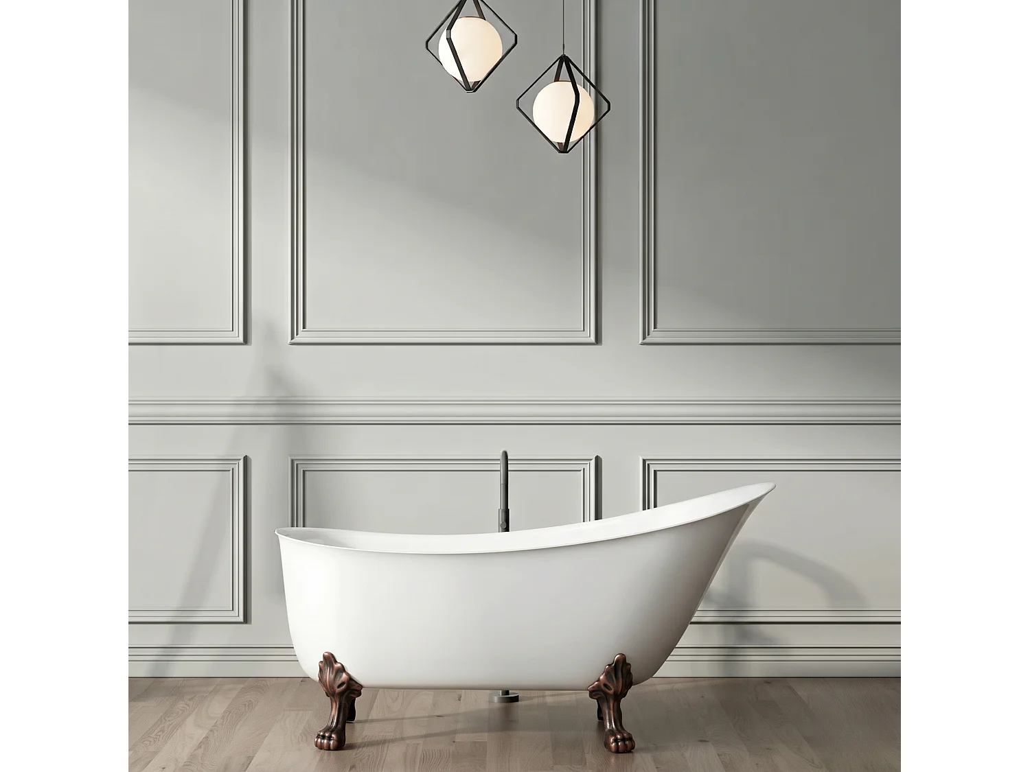 Freistehende Badewanne mit Füßen BALMAIN Löwenfüße ALTKUPFER 161 cm