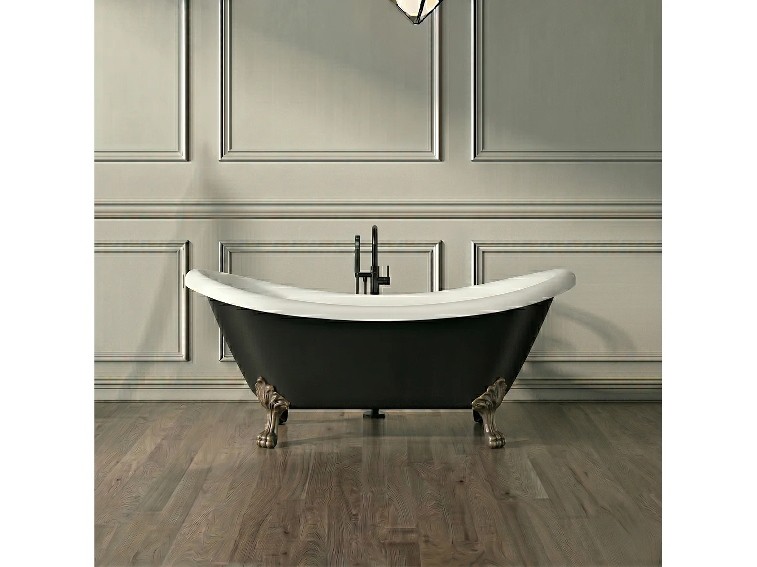 Freistehende Badewanne mit Füßen DARLINGTON schwarz Löwenfüße ALTBRONZE 175 cm
